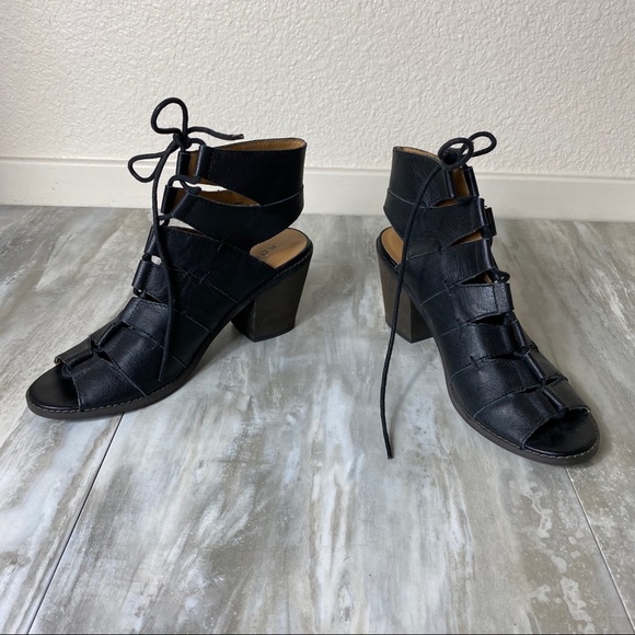 Kelsi Dagger Booties Black Heeled Cage Lace Up - Picture 4 of 9